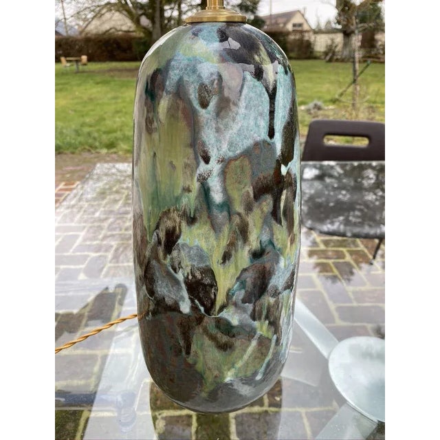 Large Vintage Green Ceramic Table Lamp For Sale - Image 4 of 8