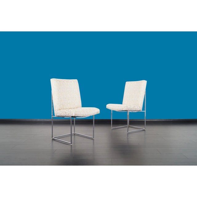 White Vintage "Thin Line" Chrome Dining Chairs by Milo Baughman for Thayer Coggin For Sale - Image 8 of 13