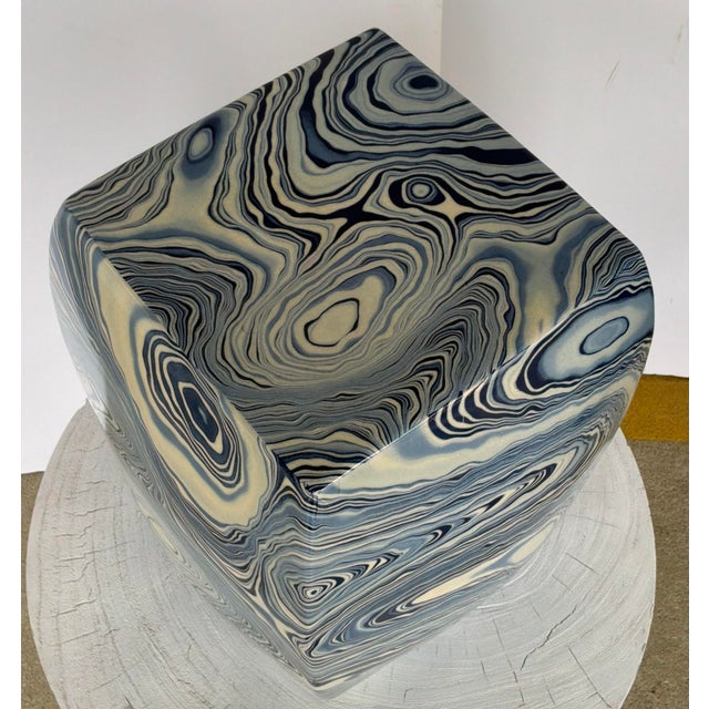 Stylish Ports 68 Modern Blue Malachite Artic Porcelain Stool/Side Table, showroom floor sample