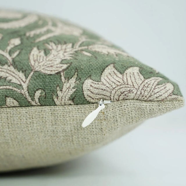 Farmhouse Handmade Block Print Decorative Cushion Cover Thick Linen 16x16 Inch - Kundanvan For Sale - Image 3 of 4