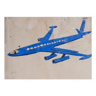 Cartoon Jet Airplane Illustration, 1964, Gouache For Sale