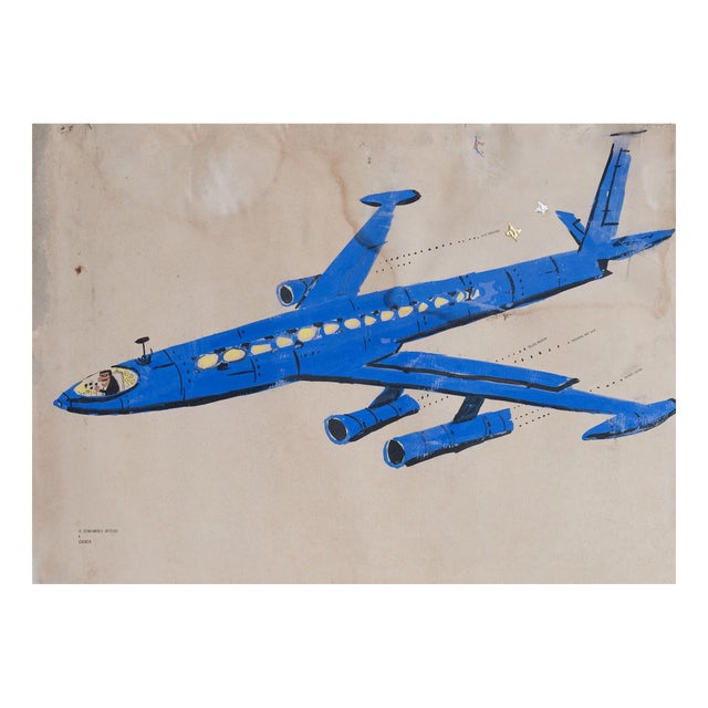 Cartoon Jet Airplane Illustration, 1964, Gouache For Sale