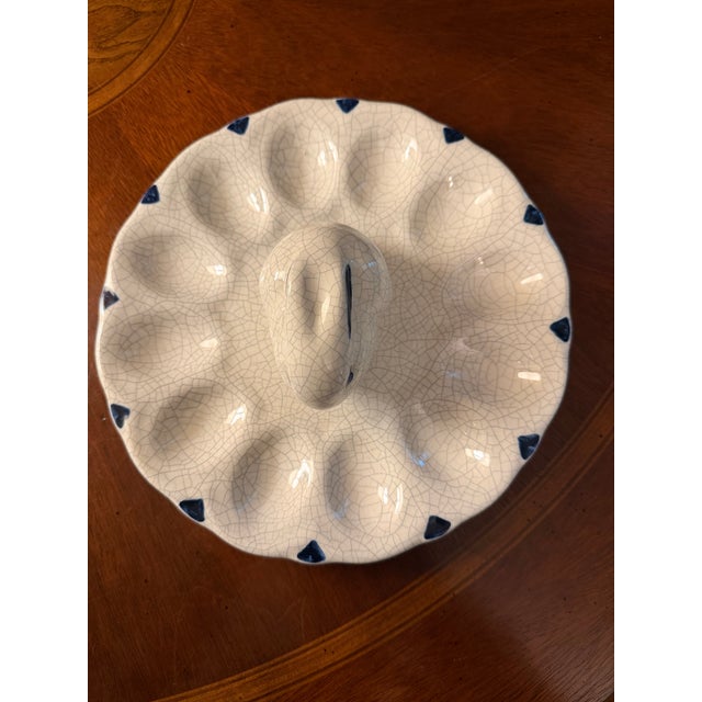 Vintage Potting Shed Dedham Bunny Deviled Egg Platter 8.5" - Crackle Glaze For Sale - Image 9 of 9