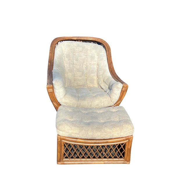 1980s 1980s Vintage Wicker Rattan Chair and Ottoman in Adrian Pearsall Coastal Style For Sale - Image 5 of 8