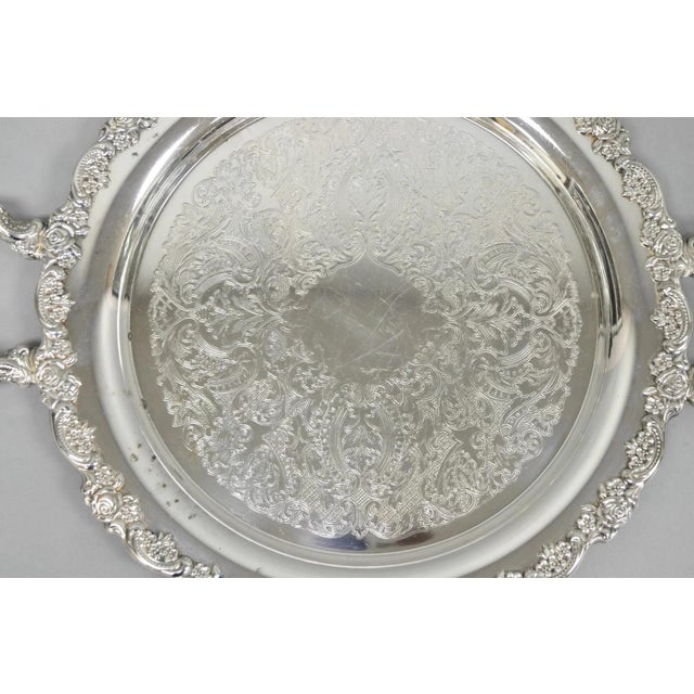 Oneida Vintage Oneida Silver Plated Round Twin Handle Serving Platter Bar Tray For Sale - Image 4 of 16