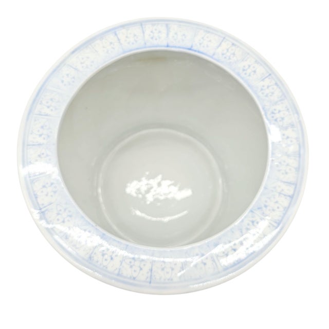 Late 20th Century Chinese Blue and White Hand-Painted Jardinière – Estate Ceramic Planter Pot 10” For Sale - Image 5 of 7
