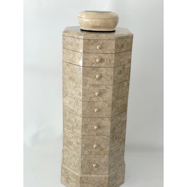 1980s 1980s Maitland-Smith Tessellated Fossil Stone Tall Jewelry Chest With Matching Box For Sale - Image 5 of 18