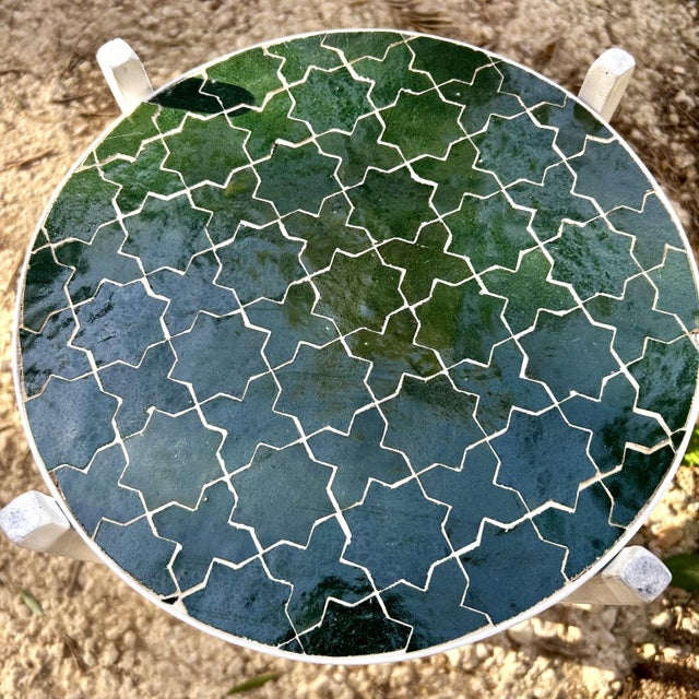 Arts & Crafts Moroccan Zellige Green Mosaic Indoor/Outdoor Table For Sale - Image 3 of 8