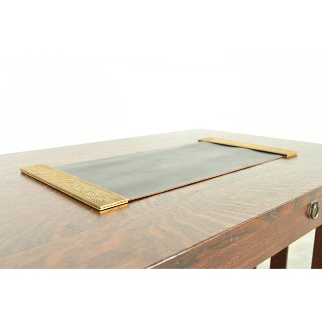 Early 20th Century Tiffany Studios New York "Adam" Bronze Doré Blotter Ends With Leather Desk Blotter For Sale - Image 5 of 12