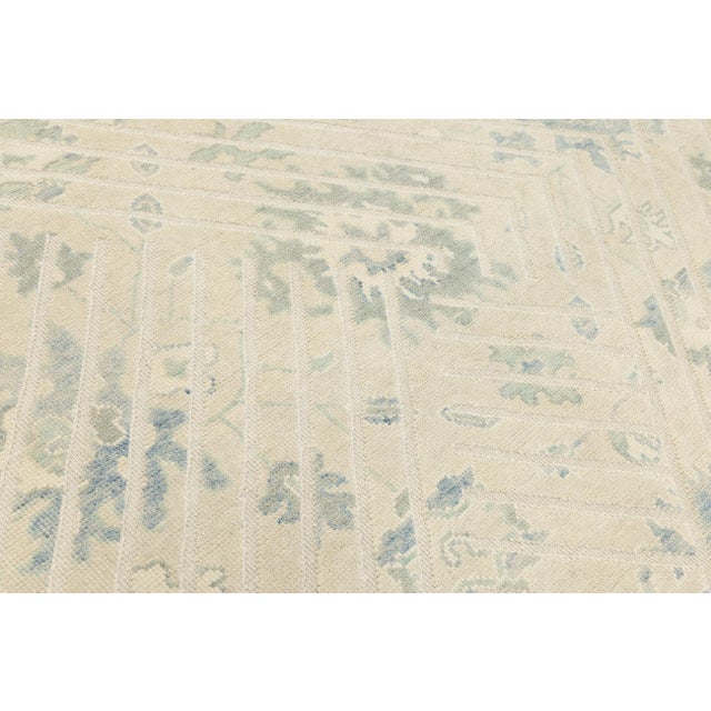 Modern Oushak Style Hand-Knotted Wool Rug - Ivory & Sage Geometric Design 9x13 For Sale - Image 9 of 11