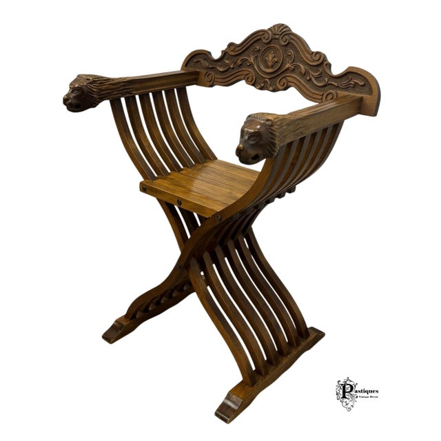 Vintage Regency Style Walnut Lions Head Folding / Accent Chairs - Pair For Sale - Image 9 of 12