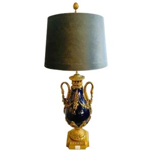 Sevres Style Cobalt Blue Porcelain & Bronze Swan Handle Urn Mounted as a Lamp