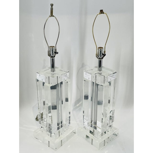1970s Pair of 1970s Lucite Table Lamps Attb to "Les Presmatiques" For Sale - Image 5 of 12
