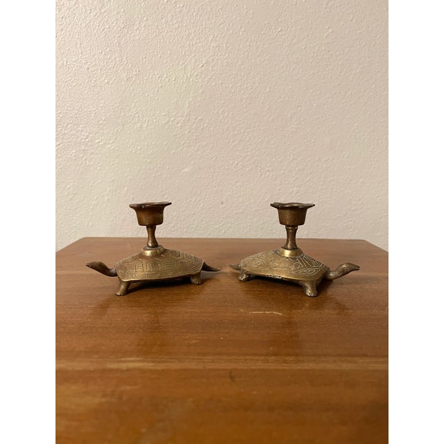 1950s Turtle Brass Candle Holders - a Pair For Sale - Image 5 of 11