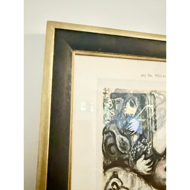 Wood Vintage Marc Chagall Lithographic Double-Sided Book Plates Set; ‘Village Gris' and ‘Sur La Neige’ (1964) Framed For Sale - Image 7 of 11