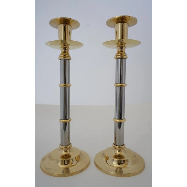 Vintage Polished Mixed Metal Candle Holders Candlesticks - a Pair - from a Palm Beach estate These have been...