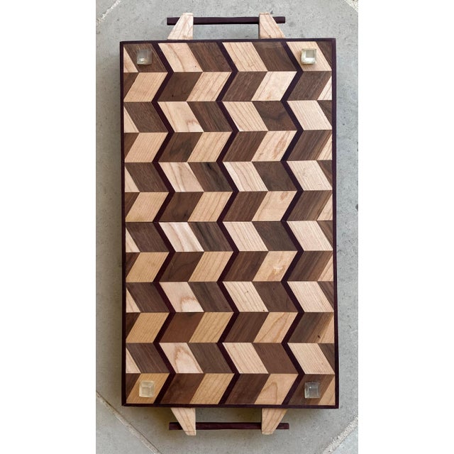 Late 20th-Century Handcrafted Exotic Wood Rectangular Handled Tray in the Manner of Don Shoemaker For Sale - Image 10 of 18