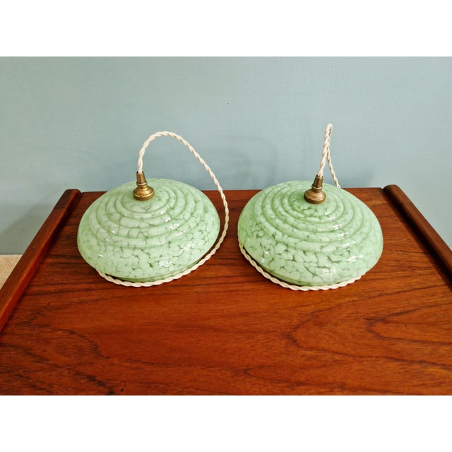 Art Deco Pendant Lights in Speckled Glass, 1930s, Set of 2 For Sale - Image 11 of 12