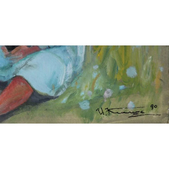 1990s Uldis Krauze, Solvita in the Garden, 1990, Oil on Cardboard For Sale - Image 5 of 6