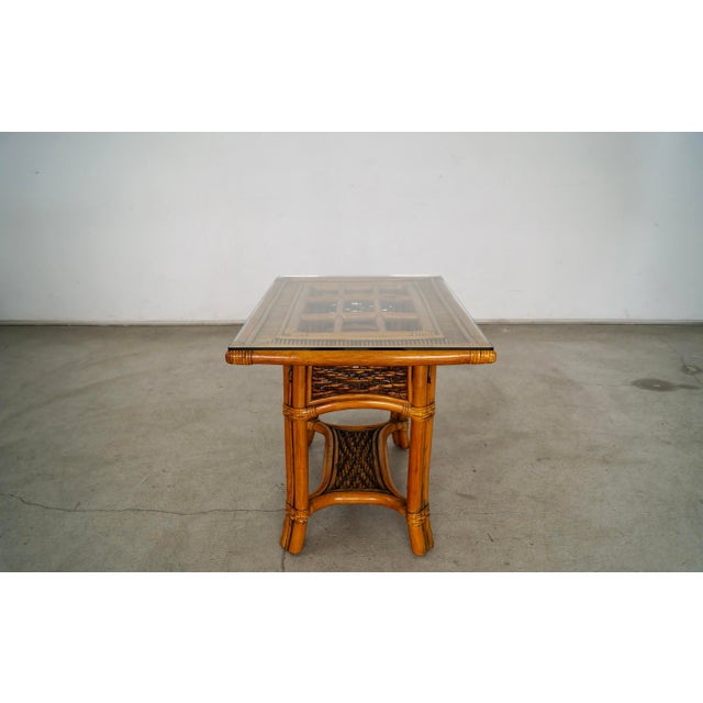 1980’s Boho Chic Rattan & Glass End Table For Sale In Los Angeles - Image 6 of 12