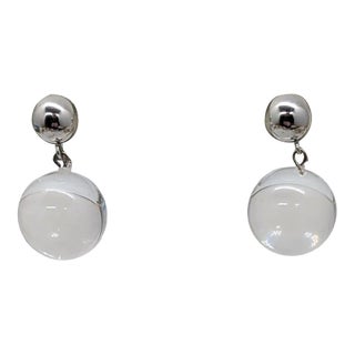 Vintage Signed Trifari Clear Drop Clip Earrings, 1971 For Sale