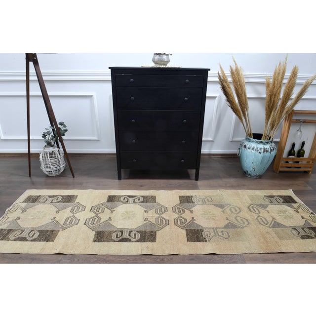 1970s Vintage Turkish Handmade Wool Cotton Brown Runner Rug For Sale - Image 11 of 11