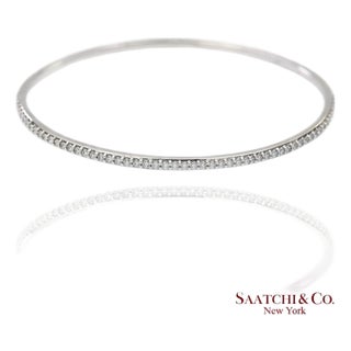 14k (585) Solid White Gold All Around Natural Diamond Bangle Bracelet For Sale