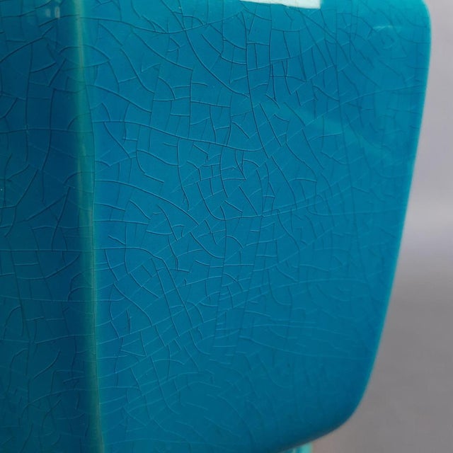 Vintage Octagonal Ceramic Vase in Turquoise Gold Crackle SC3 N.849, Italy, 1950s For Sale - Image 11 of 14