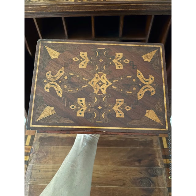 Wood Antique American Marquetry Desk, Chair and Inner Box - Set of 3 For Sale - Image 7 of 12
