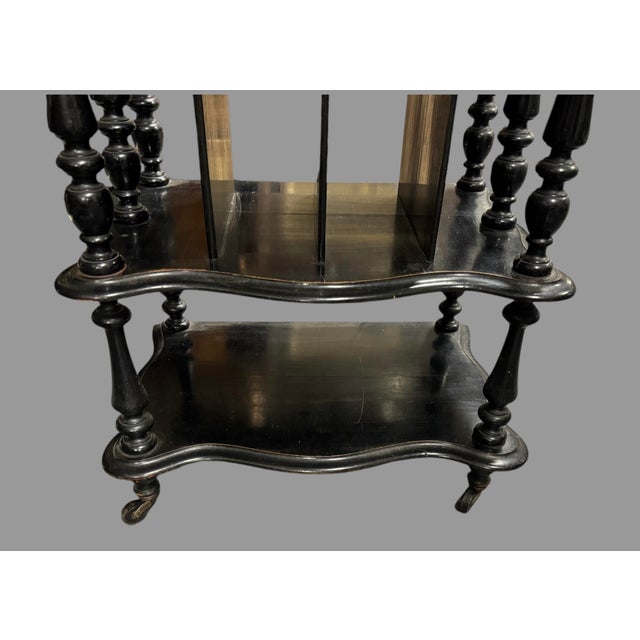 Black Late 19th Century Antique Napoleon III Style Carved Ebonized Curio Canterbury Shelf For Sale - Image 8 of 9