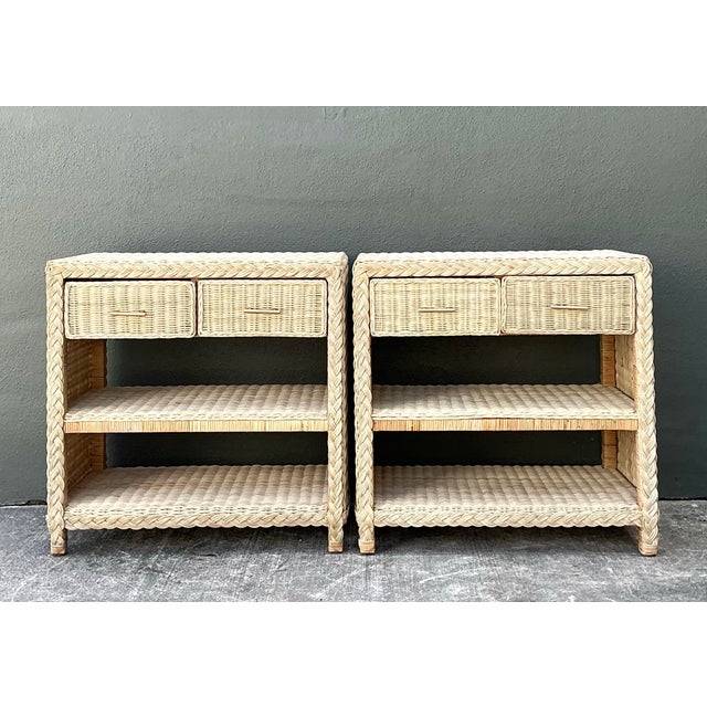 Vintage Braided Rattan Side Tables - A Pair For Sale - Image 10 of 12