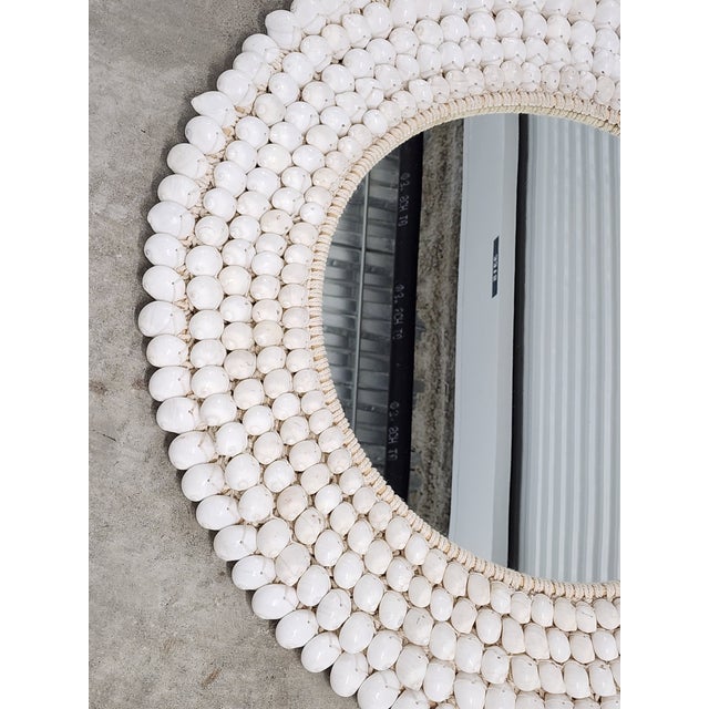 Handcrafted Coastal Style Round Seashell Mirror For Sale - Image 4 of 12