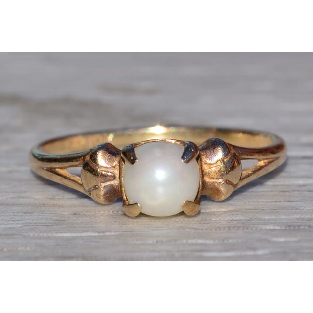 Metal The Muldraugh: Ladies Vintage Yellow Gold Pearl Ring For Sale - Image 7 of 9