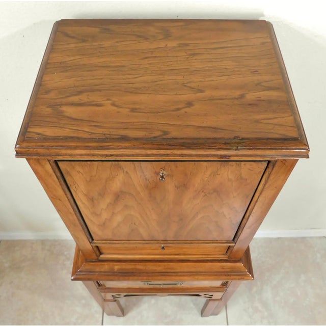 Small Vintage Mid Century Campaign Oak Wood Cabinet For Sale - Image 4 of 12