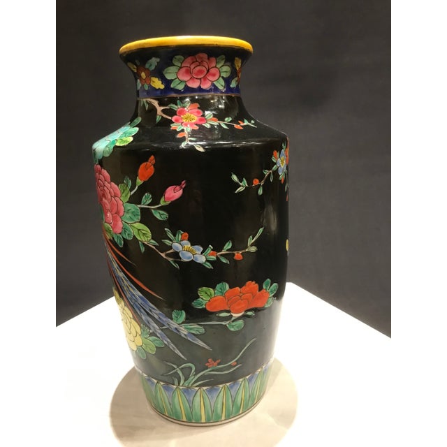 Vintage Large Chinoiserie Asian Vase Famille Bird Flower Butterfly For Sale - Image 10 of 12