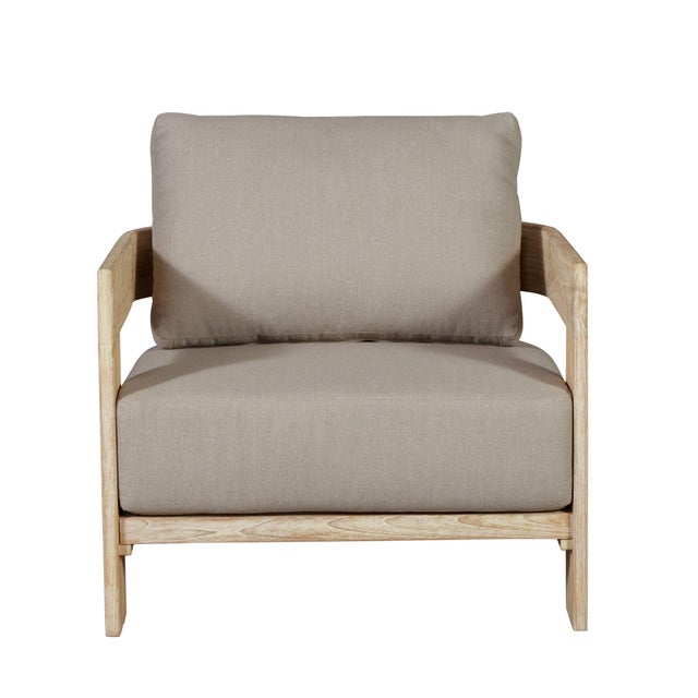 Paradiso Outdoor Solid Teak Wood Chair Natural Look - Gray Fabric For Sale In Chicago - Image 6 of 12