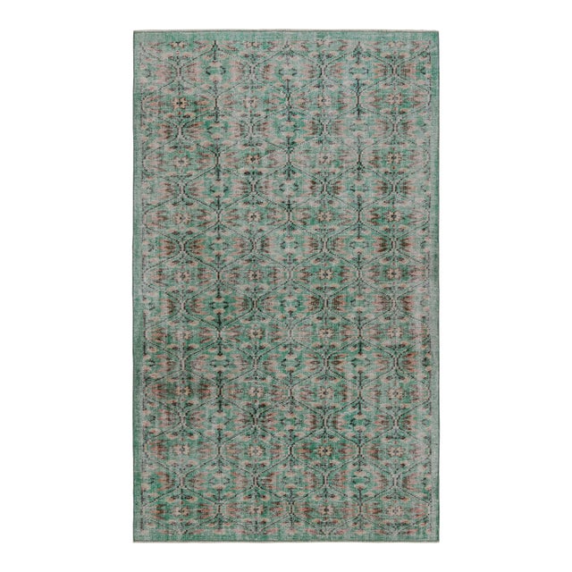 Vintage Zeki Müren Rug in Teal With Geometric Patterns, From Rug & Kilim For Sale
