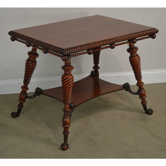 Merklen Brothers Antique Victorian Mahogany Brass Claw Foot Lamp Table