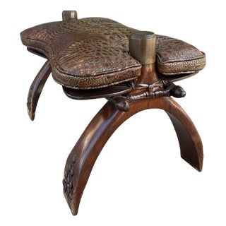 Antique Crocodile Leather Camel Footstool Ottoman Bench For Sale