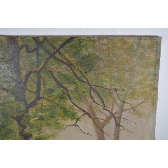 French School of the 20th Century “Landscape at the Pond” Oil on Canvas For Sale - Image 4 of 12