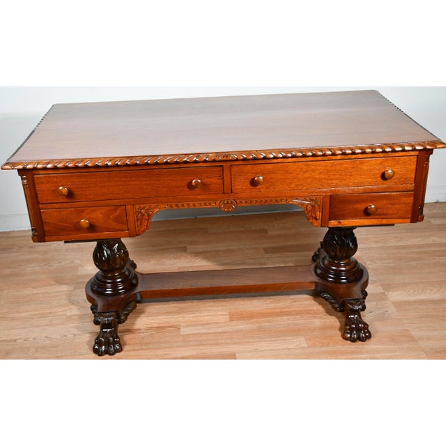 1880s Antique American Empire Mahogany Partner Writing Desk / Office Desk For Sale - Image 10 of 13