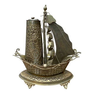 Mid 20th Century Vintage German Brass Sailing Ship Nightlight Lamp For Sale