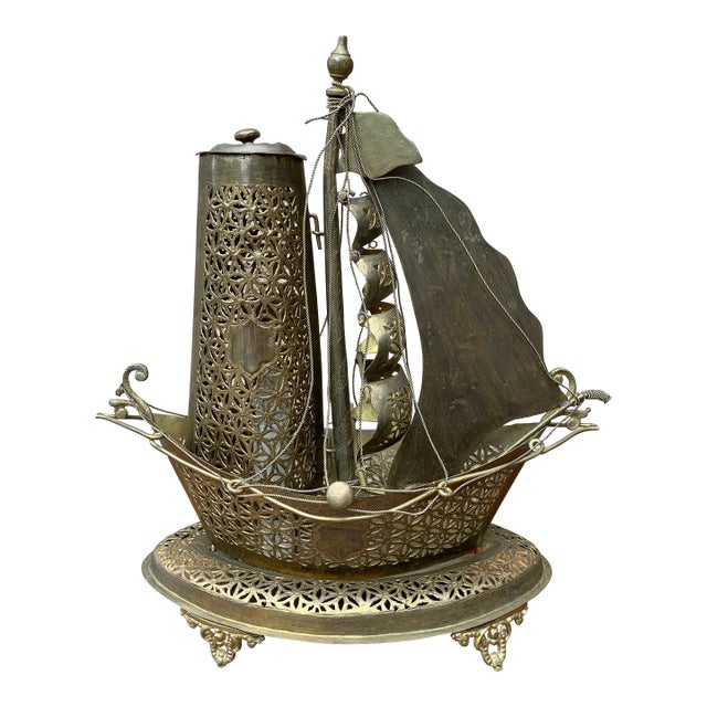 Vintage German Brass Sailing Ship Nightlight | an English Coastal Curiosity For Sale