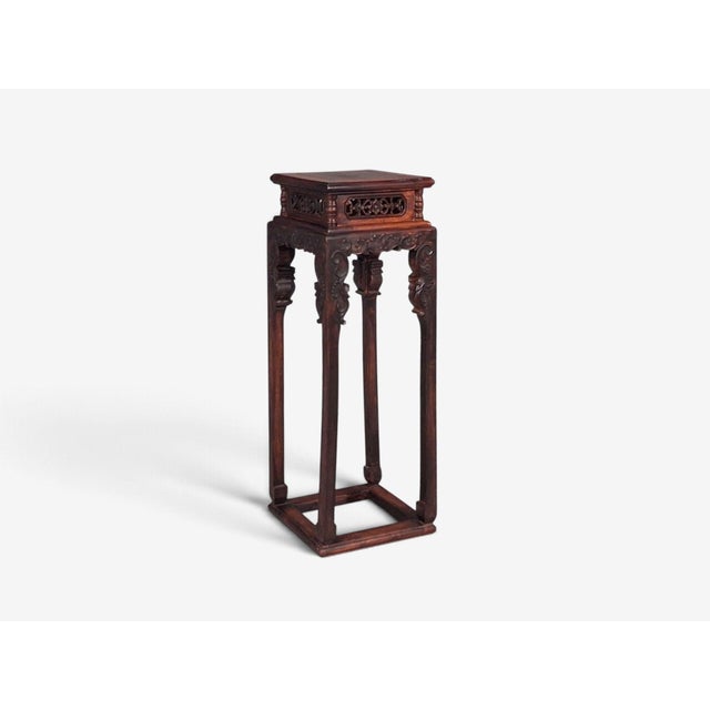 Chinese Chinese Pedestal or Plant Stand, Carved Hardwood, China, 20th C. For Sale - Image 3 of 14