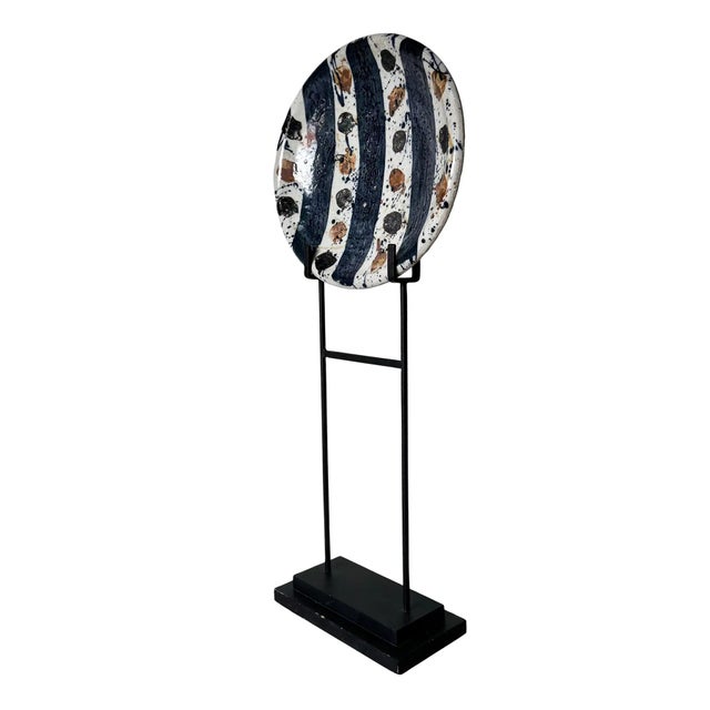 Monumental Decorative Studio Pottery Charger on Iron Stand by Josef Zala, 1987 For Sale - Image 4 of 11