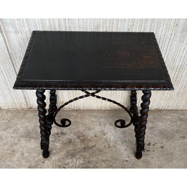 Mid 19th Century 19th Spanish Side or Coffee Table With Iron Stretcher and Solomonic Legs For Sale - Image 5 of 13