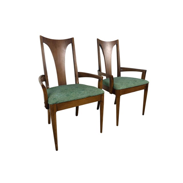 A striking pair of vintage mid-century modern armchairs by Broyhill w Lenoir Chair Company, featuring sculptural high...