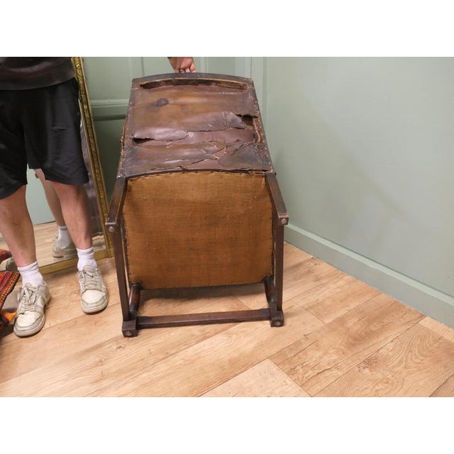 Wood Scottish School Leather Fireside Chair, 1920 For Sale - Image 7 of 8