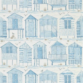 Sanderson Home Wallpaper. Beach Huts - 4 Rolls X 11 Yards Each For Sale
