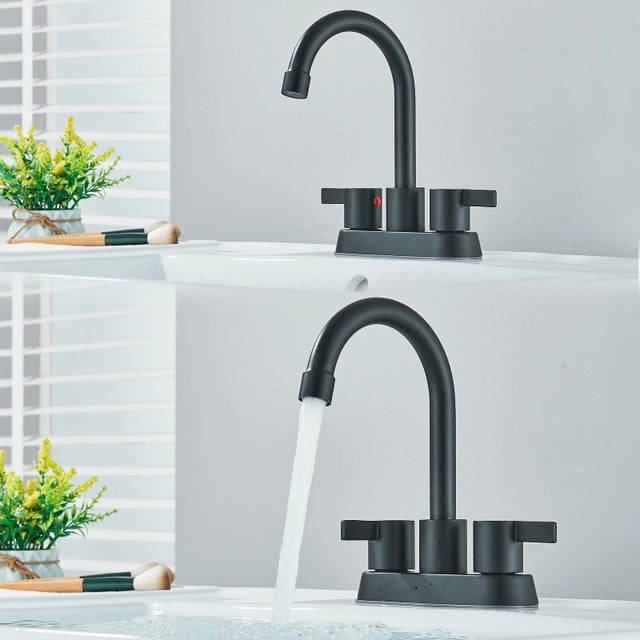 Metal Black 4 Inch 2 Handle Centerset Bathroom Sink Faucet 3 Holes Vanity Mixer Faucet For Sale - Image 7 of 8